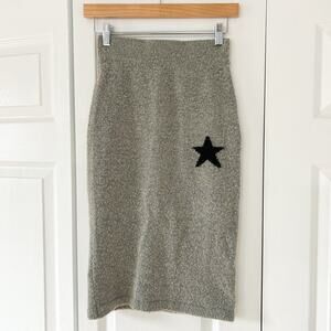 NWOT MOUSSY Gray Knit Midi Skirt Star Detail Size 1 Small Wool Mohair Blend